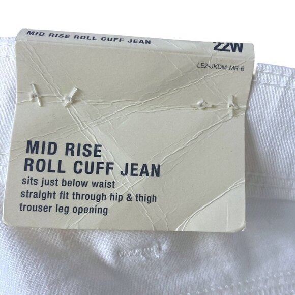 Lands End White Jeans Plus Size 22W Mid Rise Roll Cuff Womens Crop Slimming Pant - Picture 7 of 14